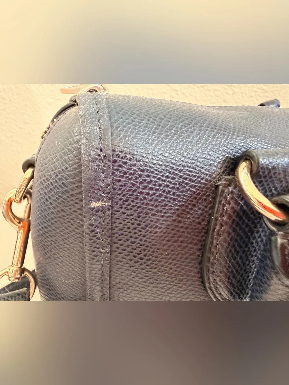 Coach Navy Blue Small Satchel Detachable Crossbody Strap Textured Leather